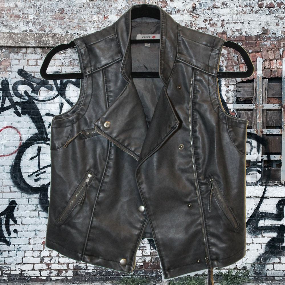 Grey Faux Leather Vest